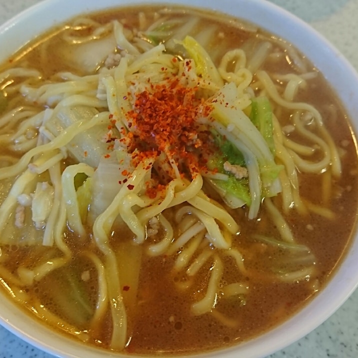 マルちゃん正麺味噌味でピリ辛豆板醤入りラーメン